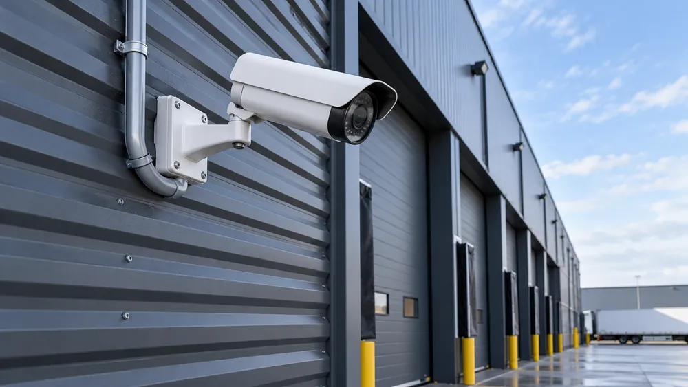 Commercial CCTV camera mounted above an industrial loading bay